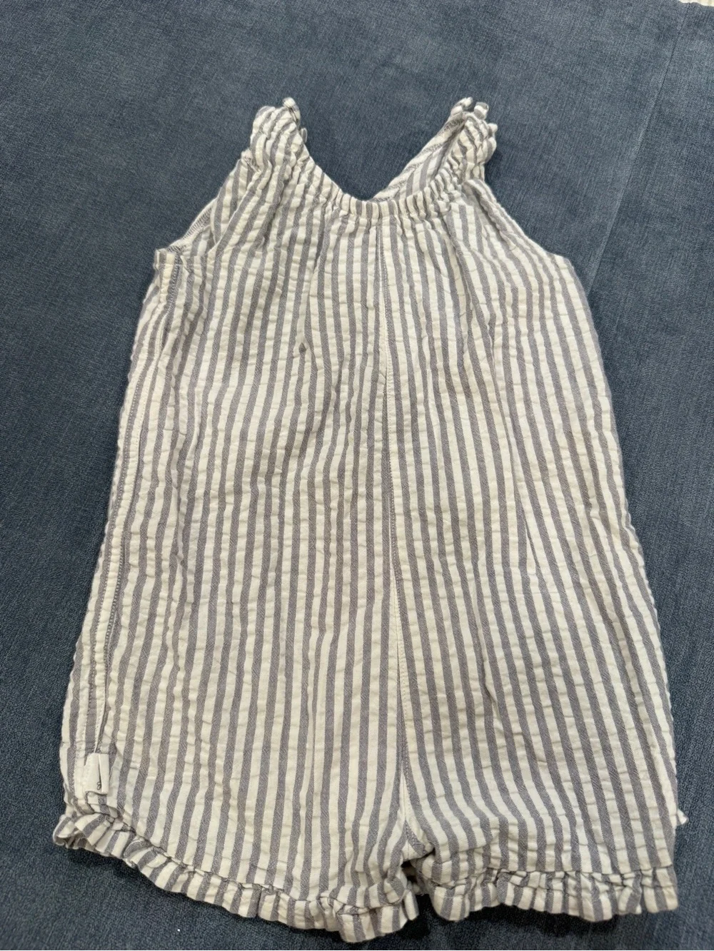 Burt’s Bees Striped Baby Romper in White and Light Blue